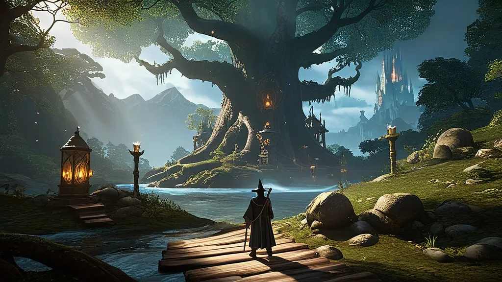 A detailed fantasy world map with multiple quest markers and character avatars, illustrating a step-by-step RPG walkthrough journey.