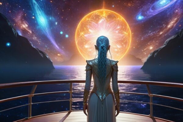 astral elf warrior in majestic armor