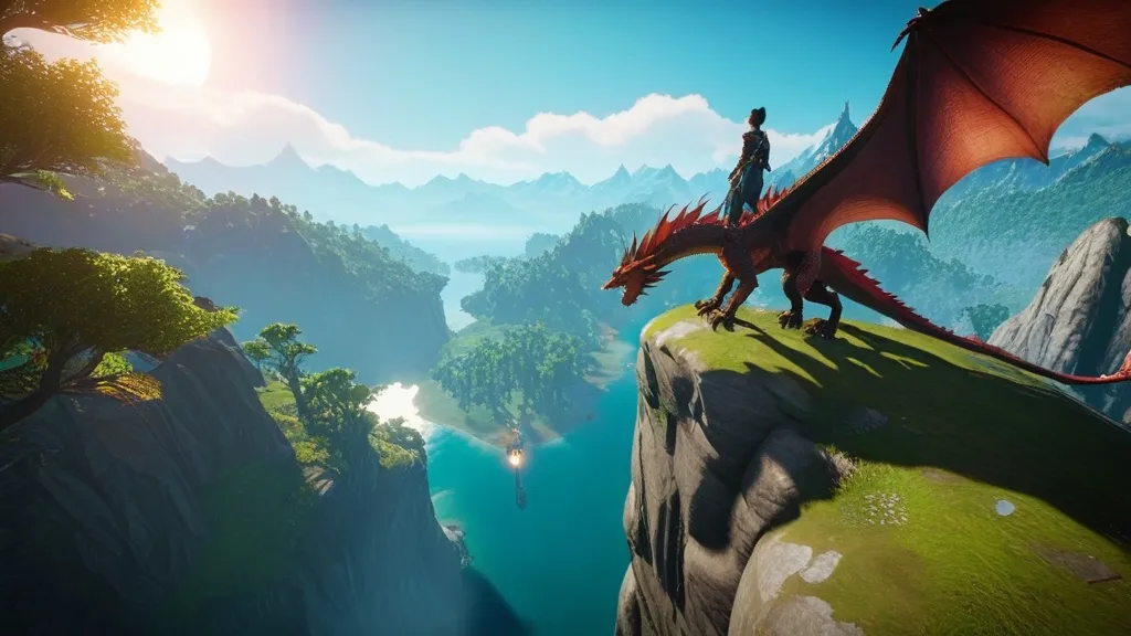 A sprawling virtual landscape with diverse terrains, showcasing a character on a quest journey in a futuristic open world game set in 2025, featuring vibrant graphics and interactive elements.