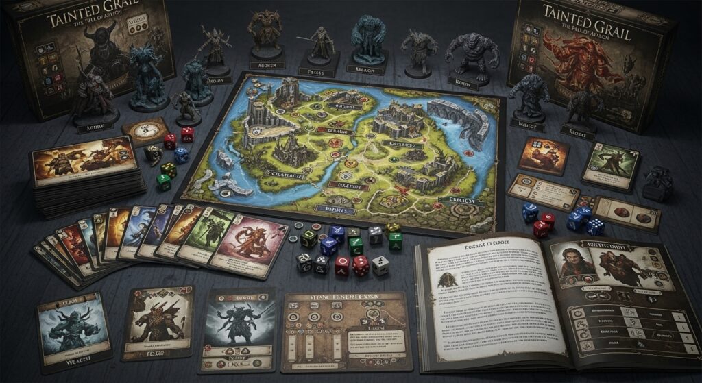 tainted grail the fall of avalon board game elements