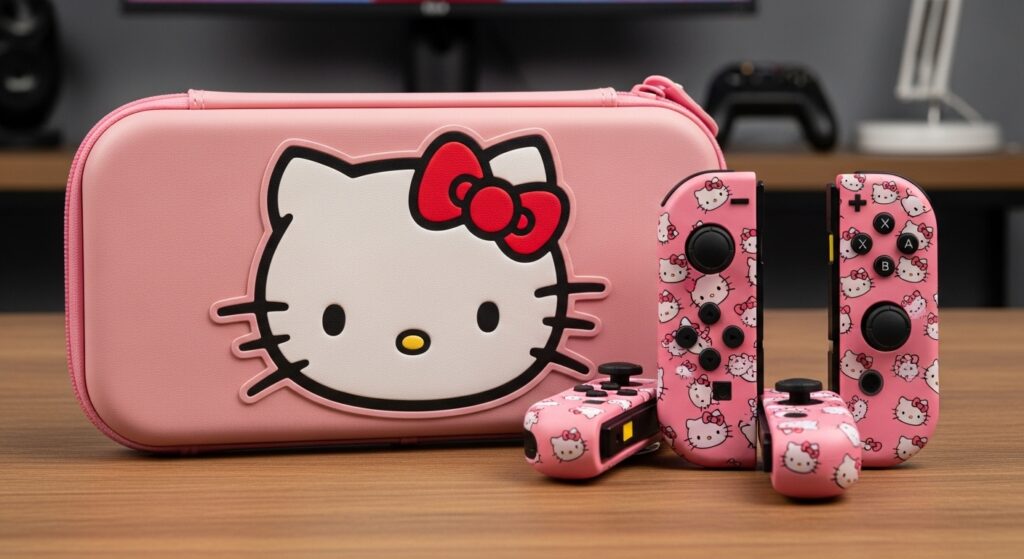 Cute Hello Kitty Island Adventure Switch accessories in pastel colors.