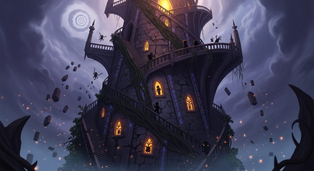 Little Nightmares 3 Secrets of The Spiral expansion tower concept art.