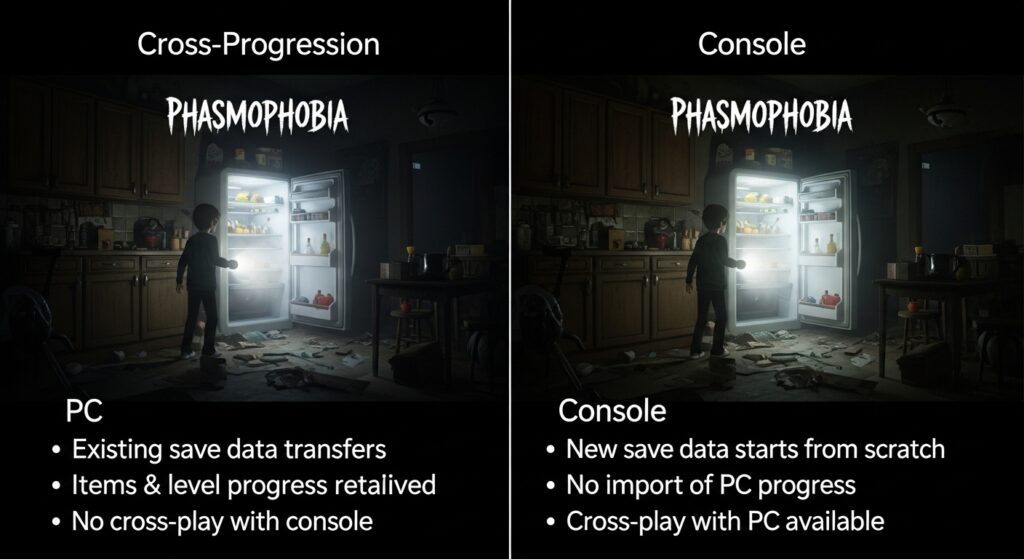 Phasmophobia cross-progression comparison on PC vs console.