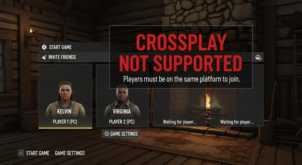 Sons of the Forest multiplayer lobby showing lack of crossplay support.