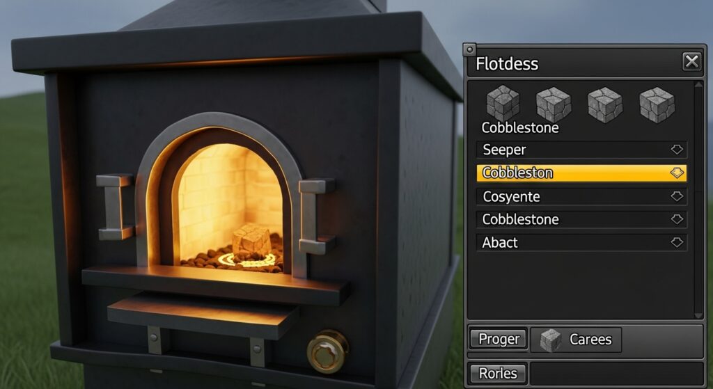 Smelting cobblestone into stone in a Minecraft furnace interface
