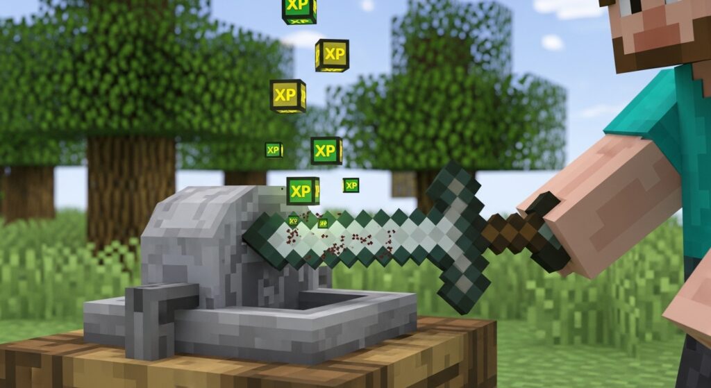 minecraft grindstone repairing iron sword and giving xp