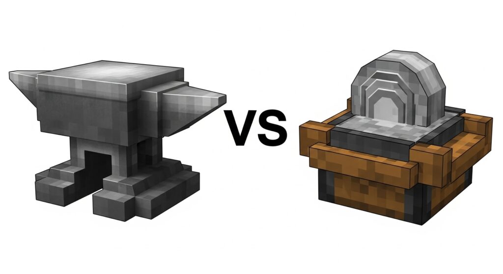 minecraft anvil vs grindstone comparison graphic