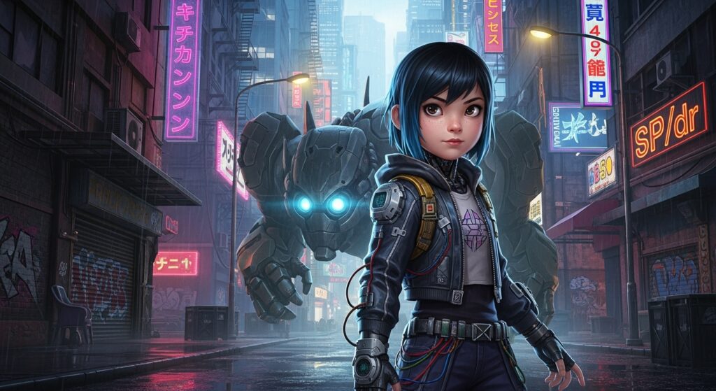 Peni Parker age and background Marvel Rivals urban scene.