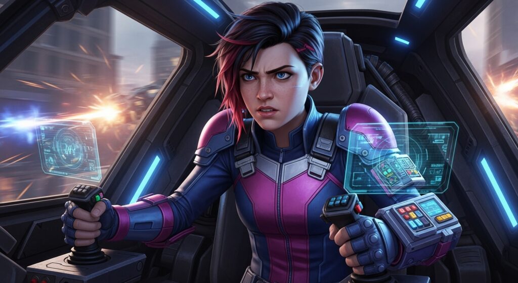 Peni Parker in Marvel Rivals how old and battle-ready expression.